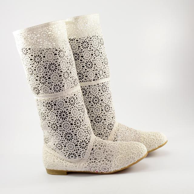 Cizme de vara crosetate Ivona albe