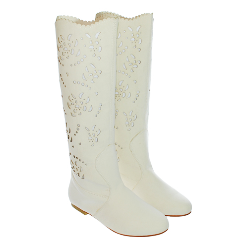 Cizme de vara perforate Sofia albe