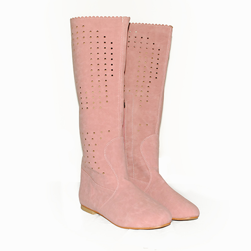 Cizme de vara perforate cu fermoar Flower roz